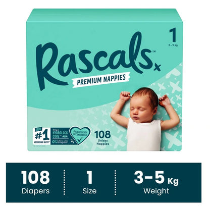 Rascals Premium Baby Diapers Jumbo Box (3–5 kg, 108 Count)