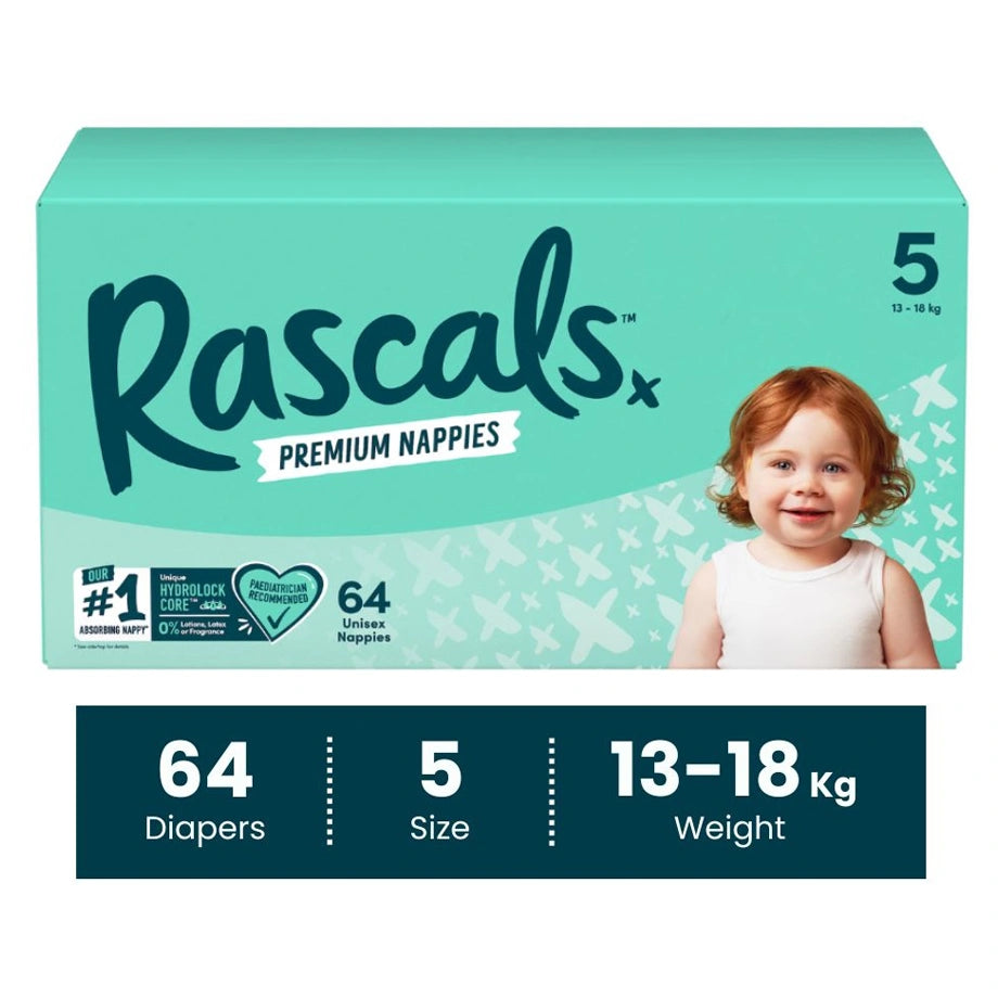 Rascals Premium Baby Diapers Jumbo Box (13–18 kg, 64 Count)