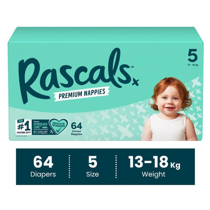 Rascals Premium Baby Diapers Jumbo Box (13–18 kg, 64 Count)
