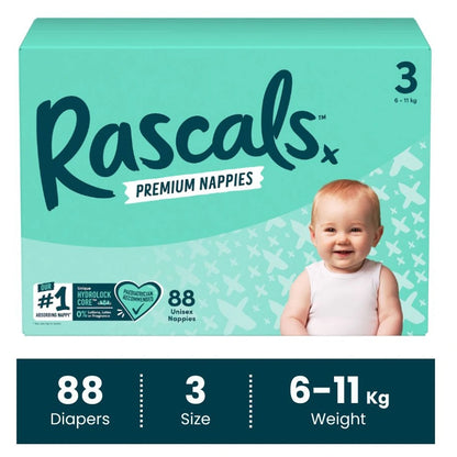 Rascals Premium Baby Diapers Jumbo Box (6–11 kg, 88 Count)