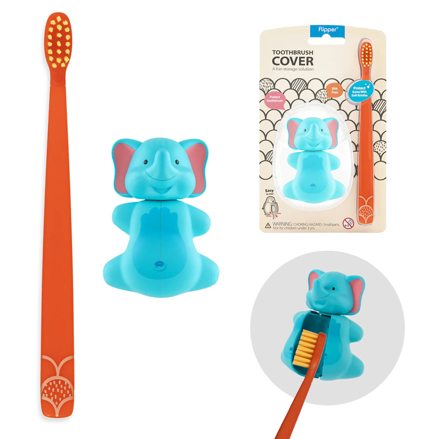 Flipper Fun Animal Hygienic Toothbrush Holder w/ Soft Bristle Toothbrush (Elephant)