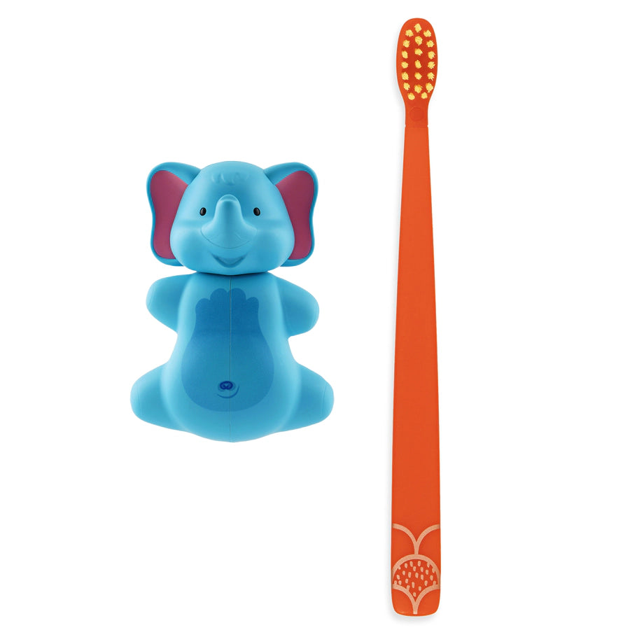 Flipper Fun Animal Hygienic Toothbrush Holder w/ Soft Bristle Toothbrush (Elephant)