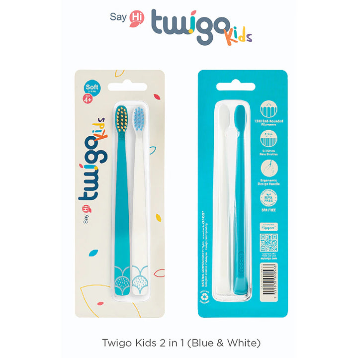 Flipper Fun Twigo BPA Free Extra Soft Toothbrush Pack of 2 (Blue & White)