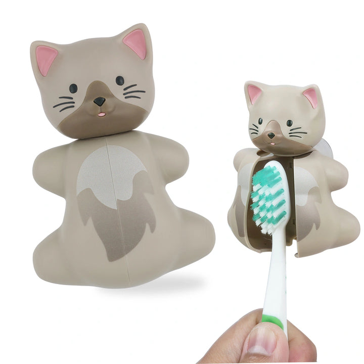 Flipper Fun Animal Toothbrush Cover w/ Suction Cup Toothbrush Holder (Cat)