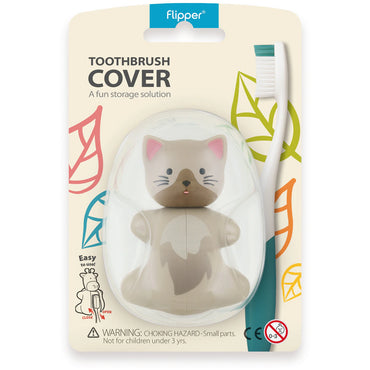 Flipper Fun Animal Toothbrush Cover w/ Suction Cup Toothbrush Holder (Cat)