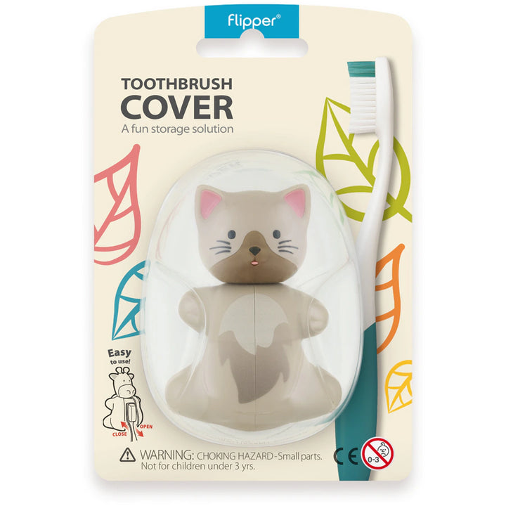 Flipper Fun Animal Toothbrush Cover w/ Suction Cup Toothbrush Holder (Cat)
