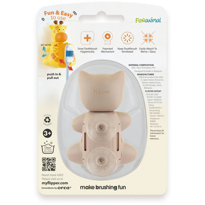 Flipper Fun Animal Toothbrush Cover w/ Suction Cup Toothbrush Holder (Cat)