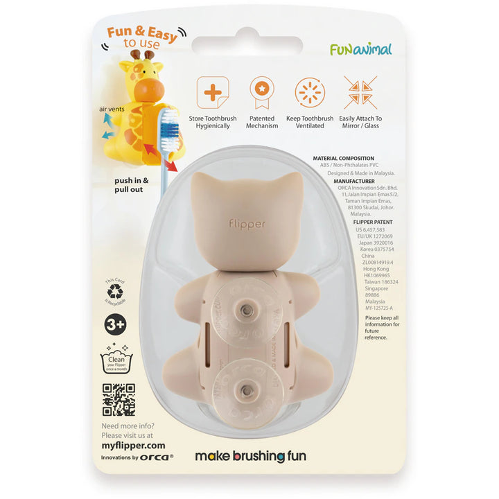 Flipper Fun Animal Toothbrush Cover w/ Suction Cup Toothbrush Holder (Cat)