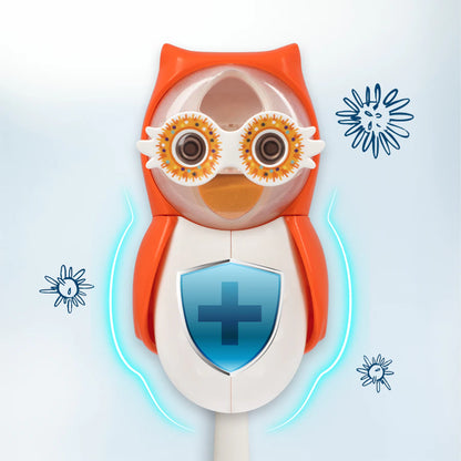 Flipper Hygienic Toothbrush Holder for Kids with 1-minute Timer Owl (Orange)
