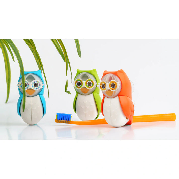 Flipper Fun Animal Toothbrush Cover w/ Suction Cup Toothbrush Holder (Owl)