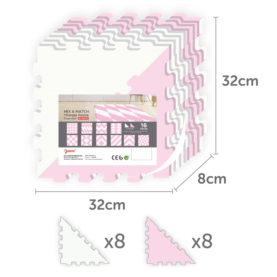Sunta 2 Colours Triangle Puzzle Floor Mat 16 pcs (Pink) Sunta 2 Colours Triangle Puzzle Floor Mat 16 pcs (Pink)