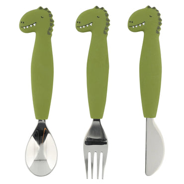 Trixie Stainless Steel Cutlery Set with Silicone Handle (Mr Dino)