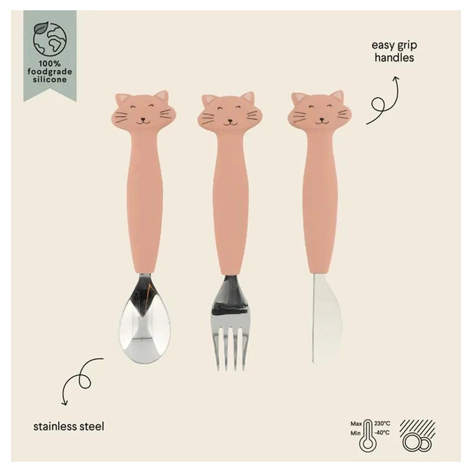 Trixie Stainless Steel Cutlery Set with Silicone Handle (Mrs Cat)