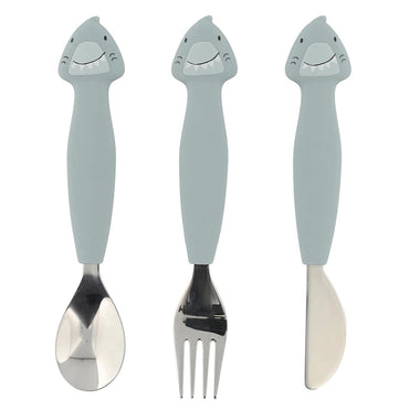 Trixie Stainless Steel Cutlery Set with Silicone Handle (Mr Shark)