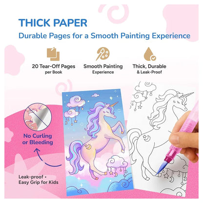 Joycat 2 Pack Pocket Paint with Water Coloring Books (Magical Pony & Dinosaurs)