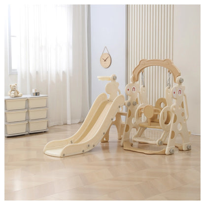 Infinity 4 In 1 Toddler Slide And Swing Set With Basketball Hoop (Khaki)