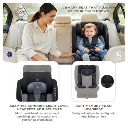 Neobreez Eroca i-Size All-In-One Convertible Car Seat 0-12Yrs (Black/Grey)