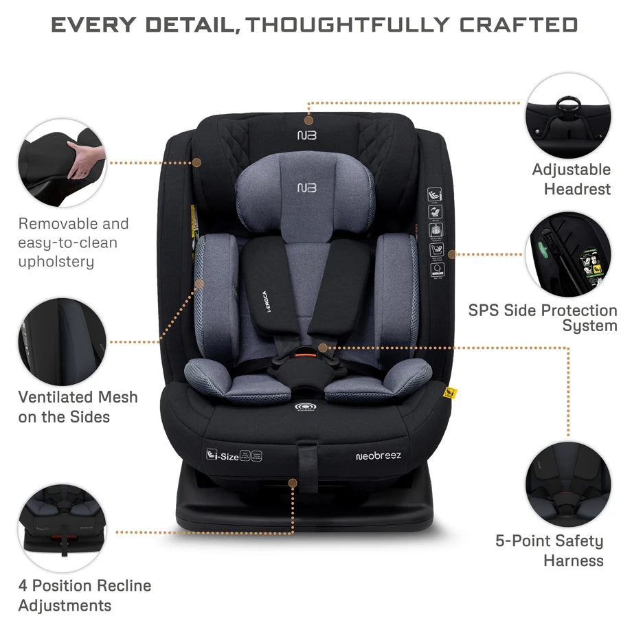 Neobreez Eroca i-Size All-In-One Convertible Car Seat 0-12Yrs (Black/Grey)