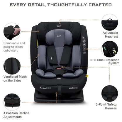 Neobreez Eroca i-Size All-In-One Convertible Car Seat 0-12Yrs (Black/Grey)
