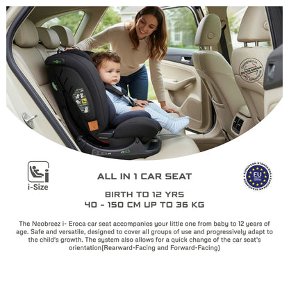 Neobreez Eroca i-Size All-In-One Convertible Car Seat 0-12Yrs (Black/Grey)