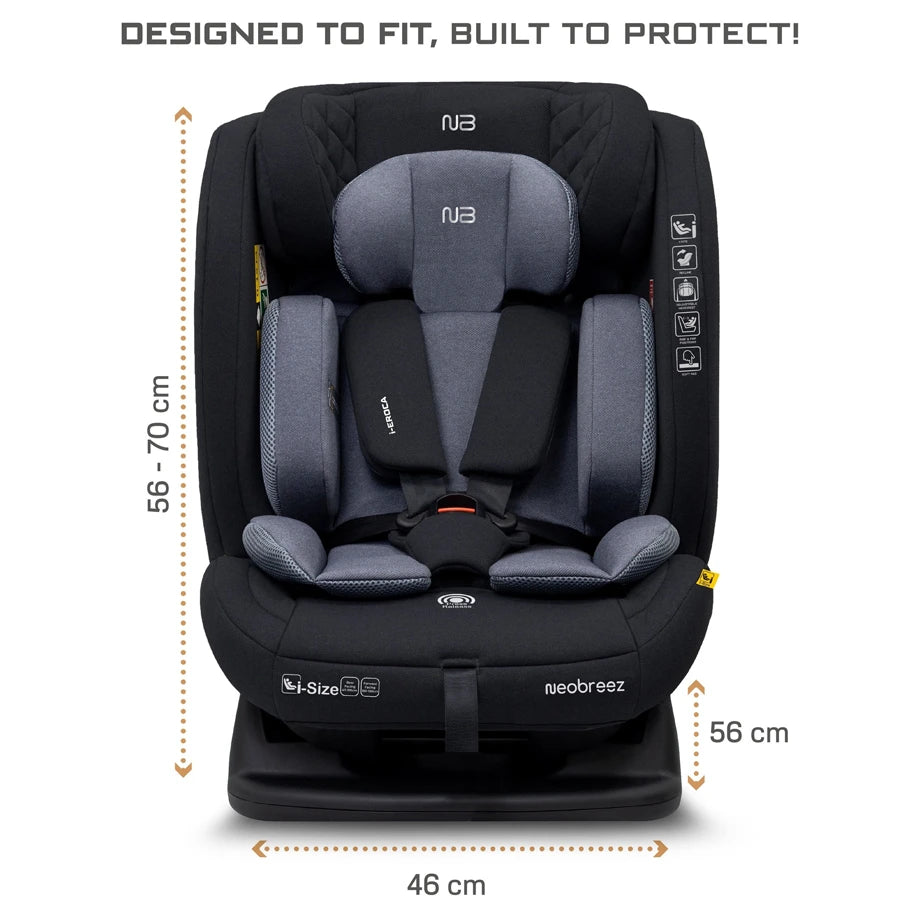 Neobreez Eroca i-Size All-In-One Convertible Car Seat 0-12Yrs (Black/Grey)