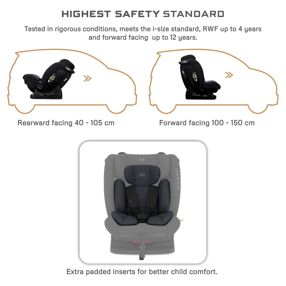 Neobreez Eroca i-Size All-In-One Convertible Car Seat 0-12Yrs (Black/Grey)