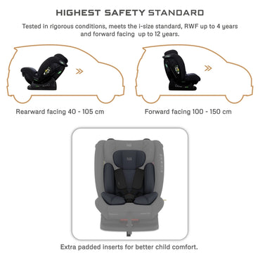 Neobreez Eroca i-Size All-In-One Convertible Car Seat 0-12Yrs (Black/Grey)