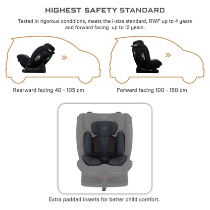 Neobreez Eroca i-Size All-In-One Convertible Car Seat 0-12Yrs (Black/Grey)