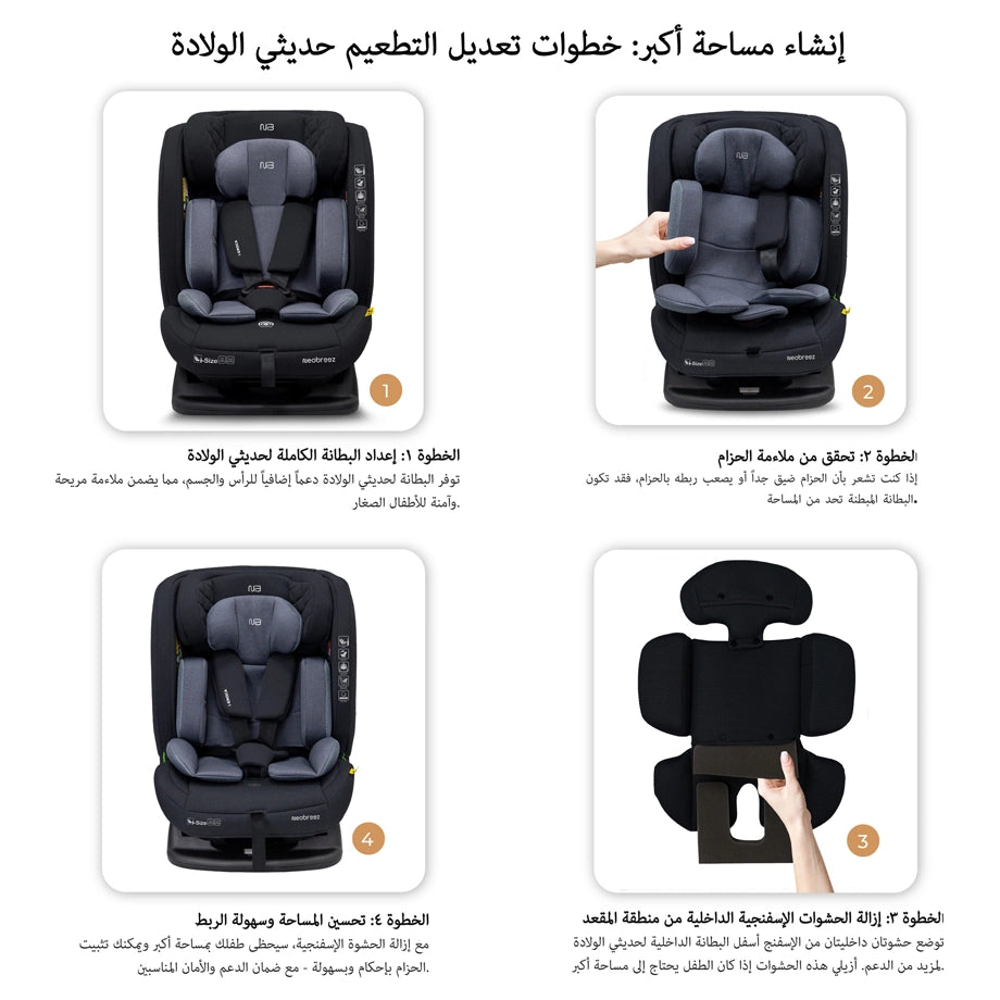 Neobreez Eroca i-Size All-In-One Convertible Car Seat 0-12Yrs (Black/Grey)