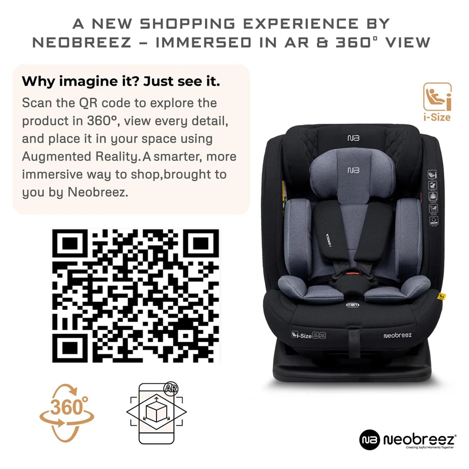 Neobreez Eroca i-Size All-In-One Convertible Car Seat 0-12Yrs (Black/Grey)