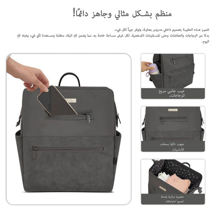 Neobreez RILO Diaper Backpack 7-Pcs Set W/Changing Mat, Wet Bag, Pouches (Dark Grey)
