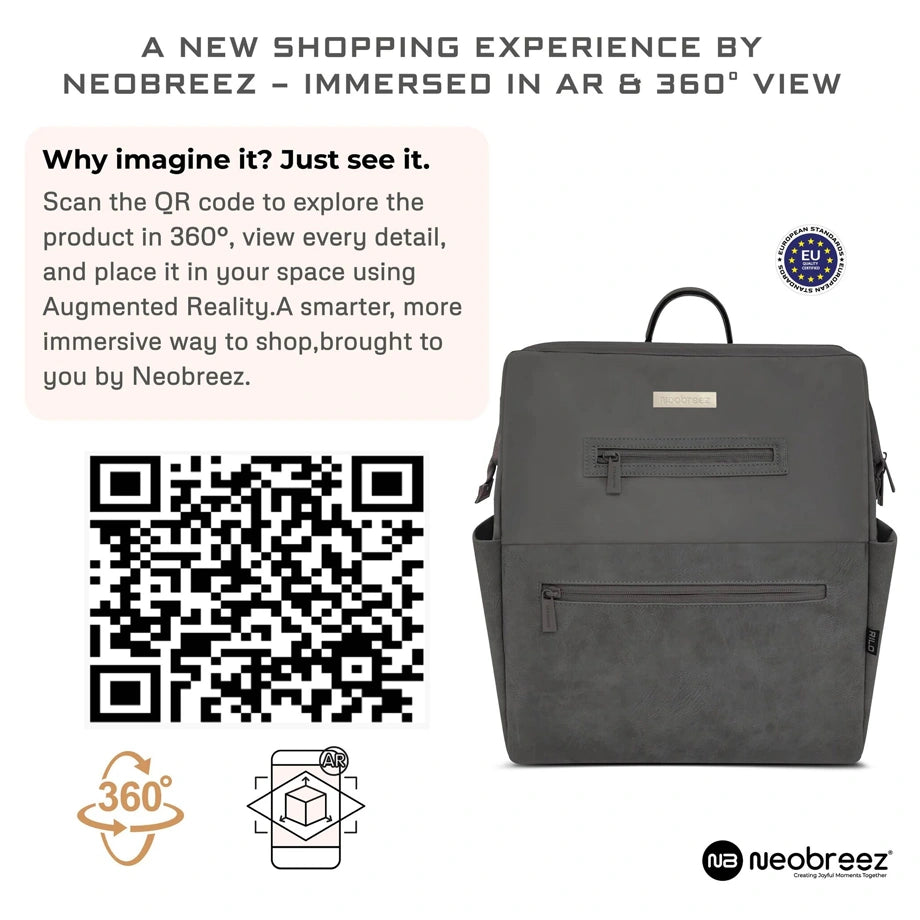 Neobreez RILO Diaper Backpack 7-Pcs Set W/Changing Mat, Wet Bag, Pouches (Dark Grey)