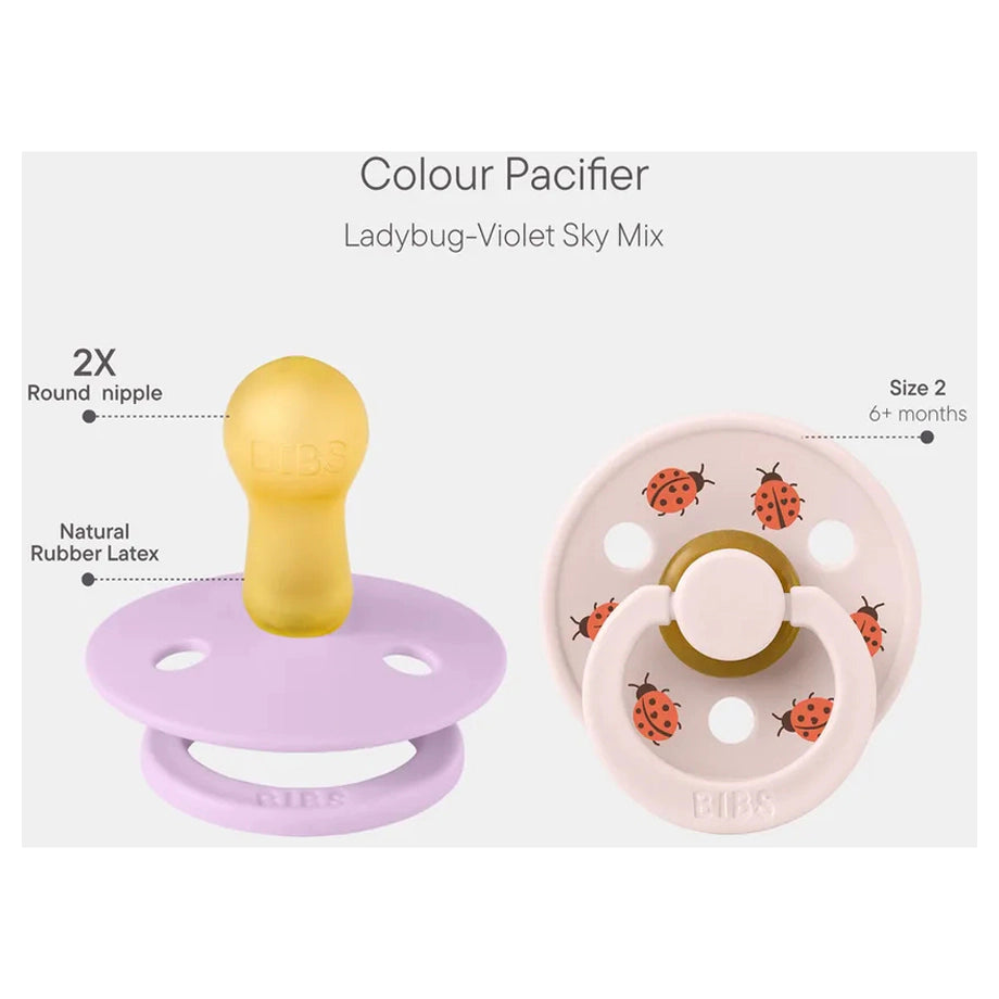 Bibs Pacifier Studio Colour Ladybug Latex 2 Pack Size 1 (Violet Sky Mix)