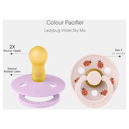 Bibs Pacifier Studio Colour Ladybug Latex 2 Pack Size 1 (Violet Sky Mix)