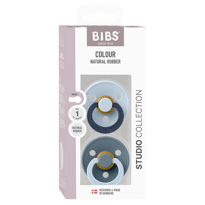 BIBS Pacifier Studio Colour, Fusion Latex, Size 1 (Baby Blue/Petrol Mix)2 Pack