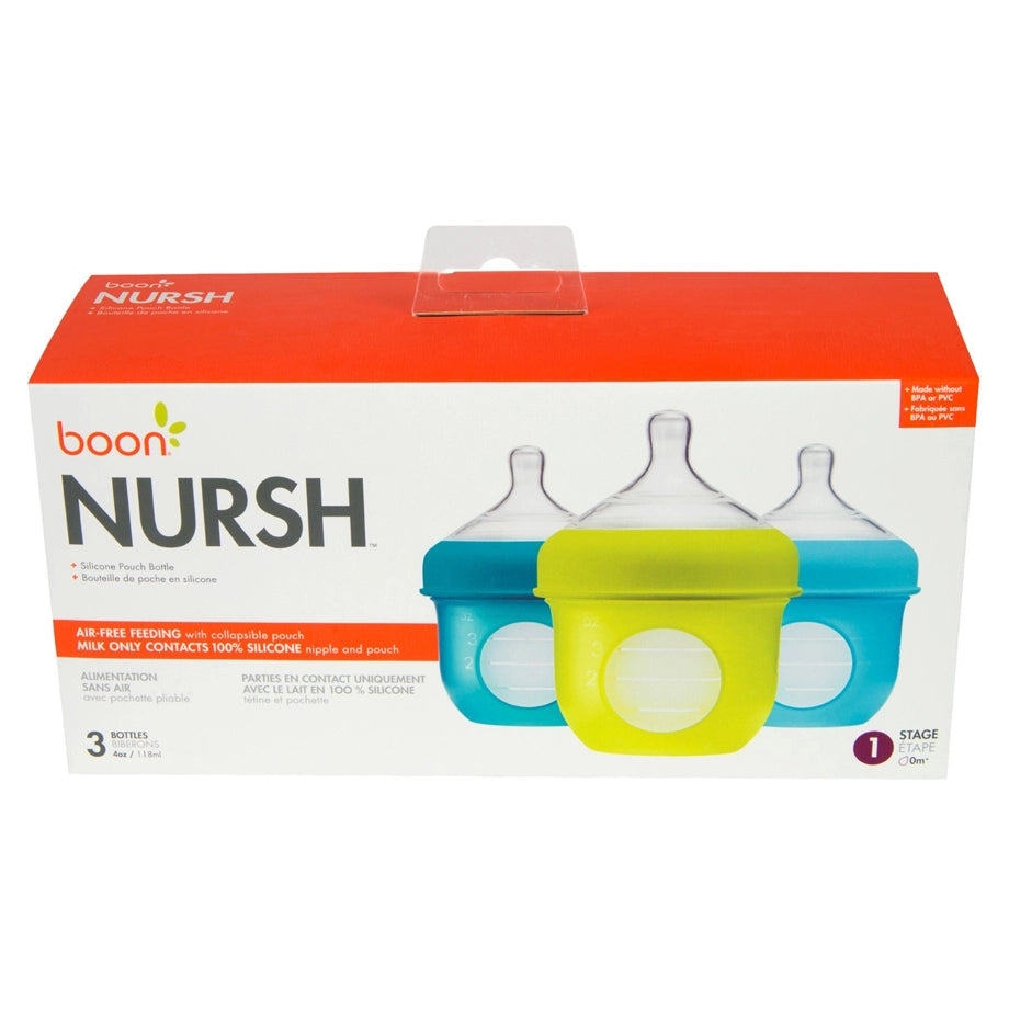 Boon Nursh 4oz Anti-Colic Bottles (Blue Multi, 3 Pack)