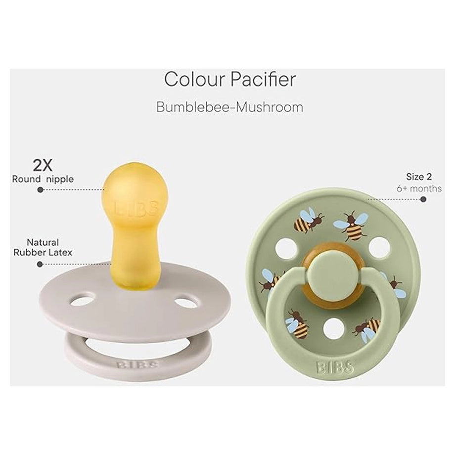 Bibs Pacifier Studio Colour Bumblebee Latex 2 Pack Size 2 (Mushroom Mix)