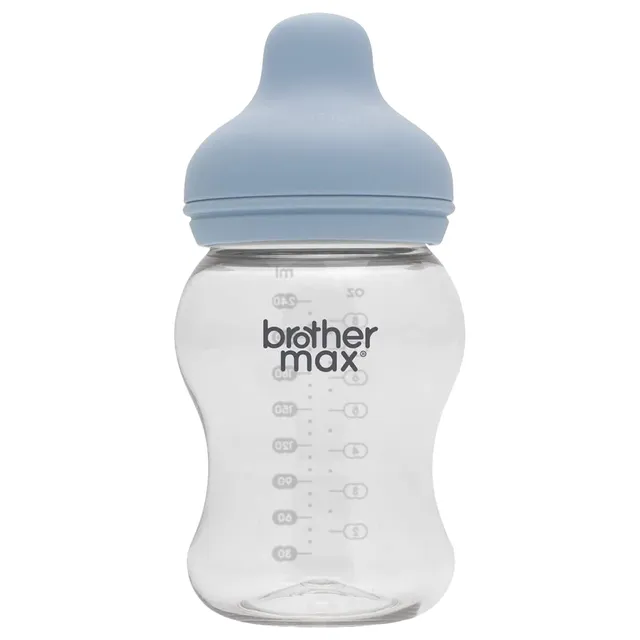Brother Max - Extra Wide Neck Glass Feeding Bottle 160ml/5oz + S Teat (Blue)