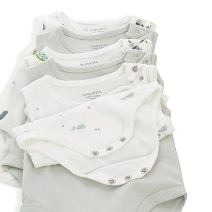 Baby Fits Organic Bamboo Bodysuits Dino & Under Water Pack of 5 (0-3m)