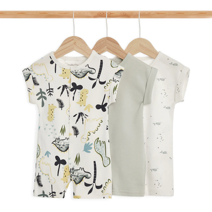 Babyfits Organic Cotton Rompers Dino Pack of 3 (New Born)