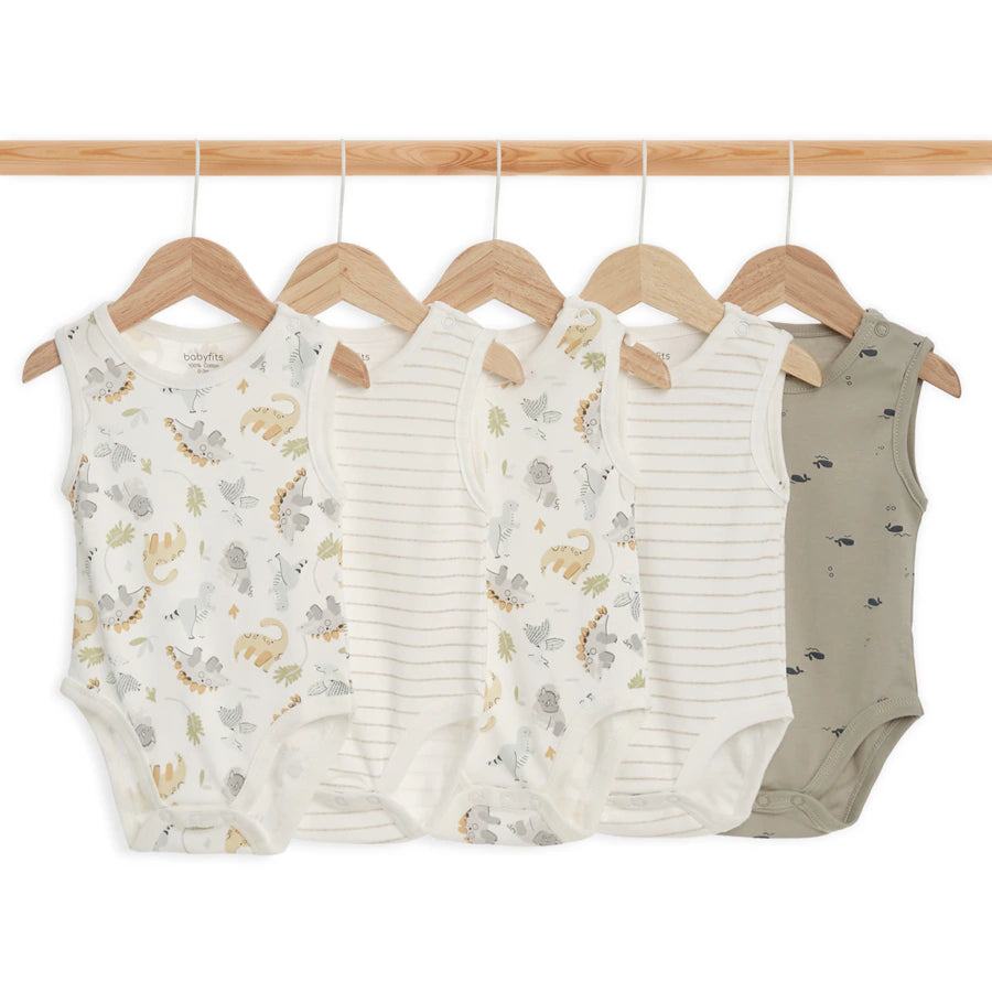 طقم ملابس داخلية من الخيزران العضوي من Baby Fits بنقشة ديناصور وخطوط، عبوة من 5 قطع طقم ملابس داخلية من الخيزران العضوي من Baby Fits بنقشة ديناصور وخطوط، عبوة من 5 قطع
