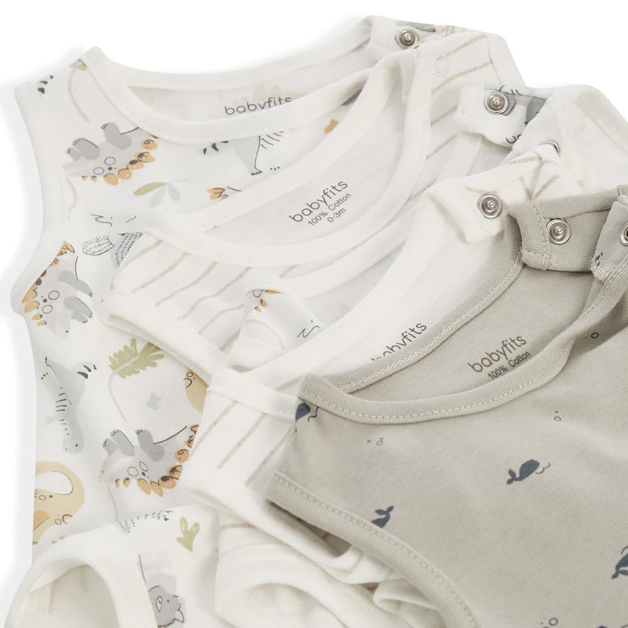 طقم ملابس داخلية من الخيزران العضوي من Baby Fits بنقشة ديناصور وخطوط، عبوة من 5 قطع طقم ملابس داخلية من الخيزران العضوي من Baby Fits بنقشة ديناصور وخطوط، عبوة من 5 قطع