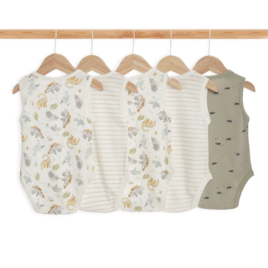 طقم ملابس داخلية من الخيزران العضوي من Baby Fits بنقشة ديناصور وخطوط، عبوة من 5 قطع طقم ملابس داخلية من الخيزران العضوي من Baby Fits بنقشة ديناصور وخطوط، عبوة من 5 قطع