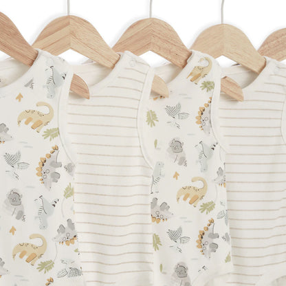 Baby Fits Organic Bamboo Bodysuits Dino & Stripe Pack of 5 (0-3m)