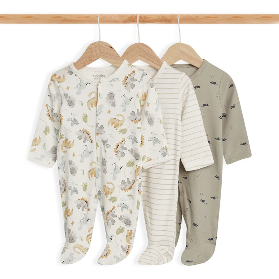 طقم نوم ديناصورات من القطن العضوي من Babyfits، عبوة من 3 قطع طقم نوم ديناصورات من القطن العضوي من Babyfits، عبوة من 3 قطع