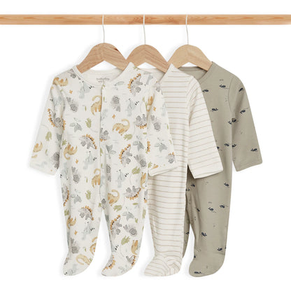 Babyfits Organic Cotton Sleepsuits Dinos Pack of 3 (Extra Small)