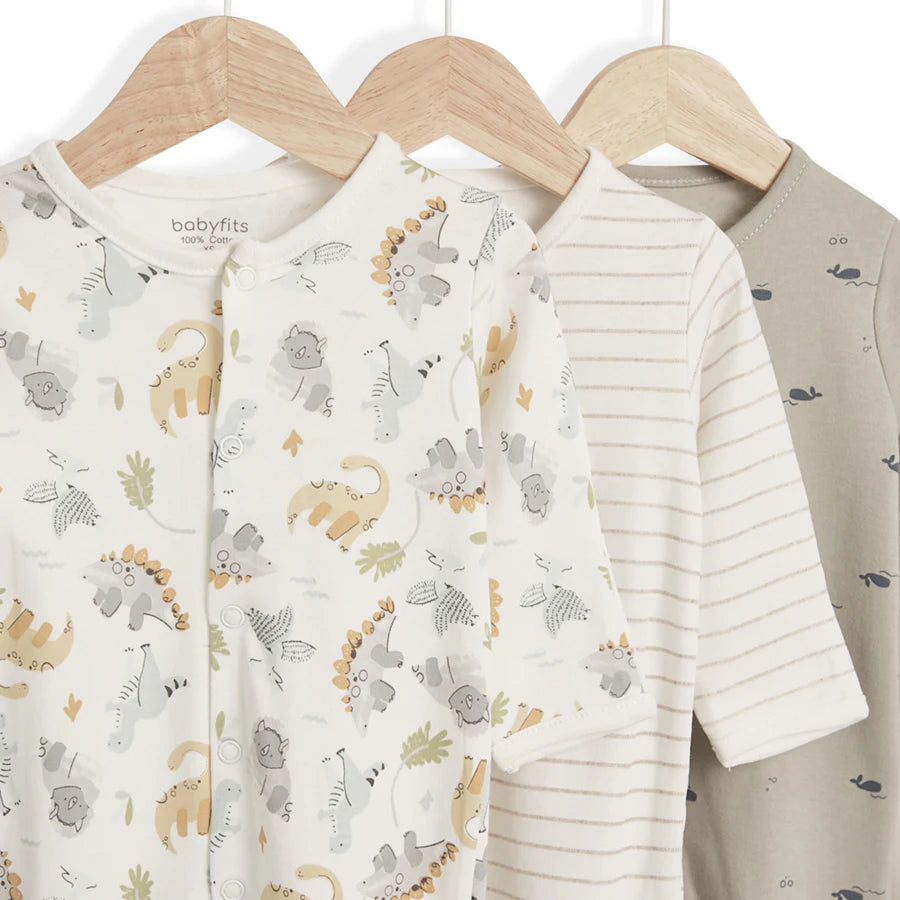 طقم نوم ديناصورات من القطن العضوي من Babyfits، عبوة من 3 قطع طقم نوم ديناصورات من القطن العضوي من Babyfits، عبوة من 3 قطع