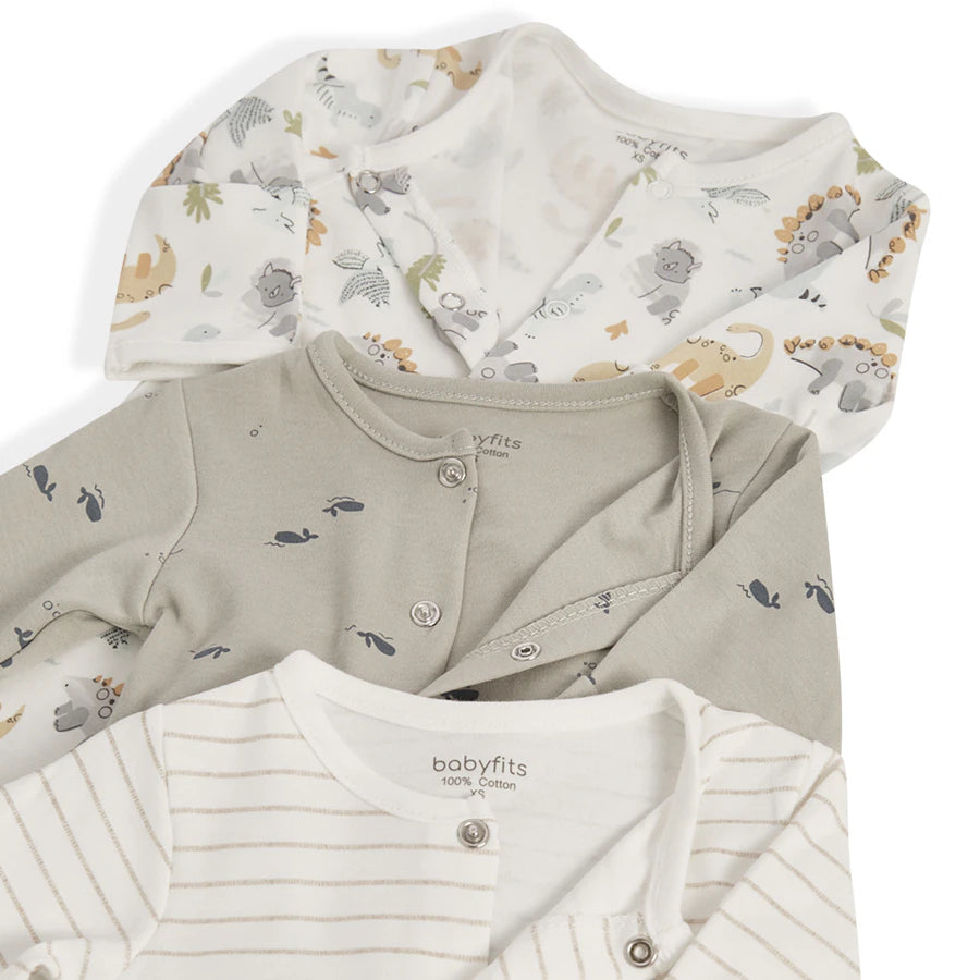 طقم نوم ديناصورات من القطن العضوي من Babyfits، عبوة من 3 قطع طقم نوم ديناصورات من القطن العضوي من Babyfits، عبوة من 3 قطع