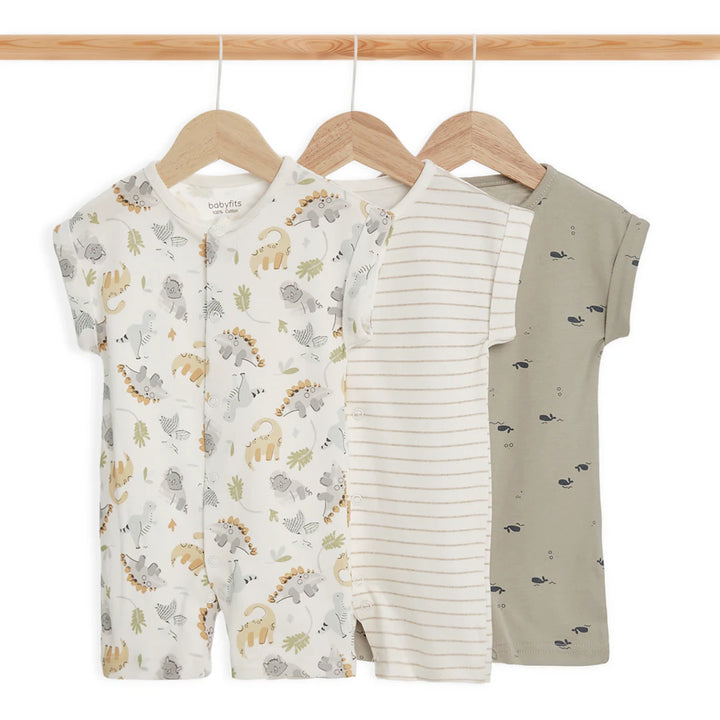 Babyfits Organic Cotton Rompers Dinos Pack of 3 (New Born)