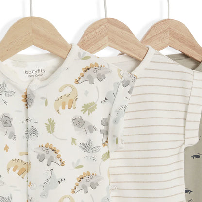 Babyfits Organic Cotton Rompers Dinos Pack of 3 (New Born)